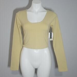 NWT BP. Boulder Tan Ribbed Long Sleeve Crop Top Scoop Neck Medium